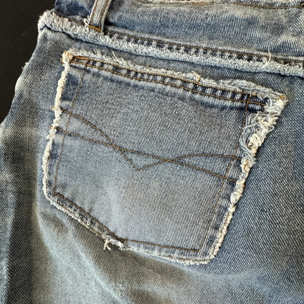 Vintage L.A. Blues Denim Mini‎ Skirt High Waisted Raw Hem Medium Wash Size 14